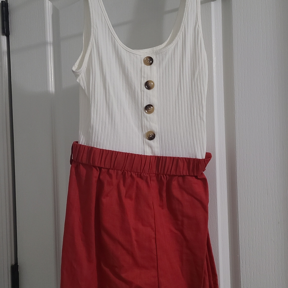 White and Red Buttoned Dress